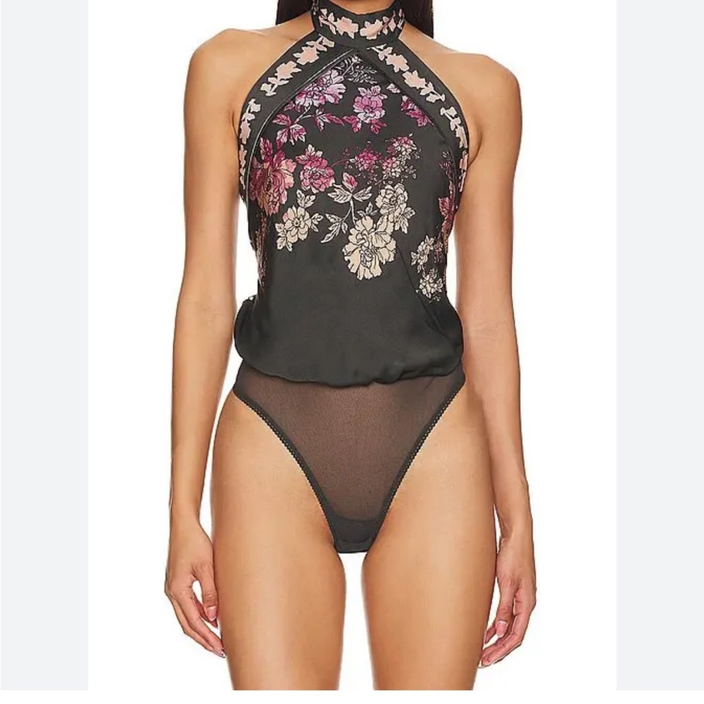 Free people floral Halter Tank Top in Black and Pink - Picture 4 of 5